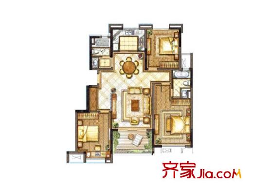 国联・恒园藏山户型 3室2厅2卫1厨