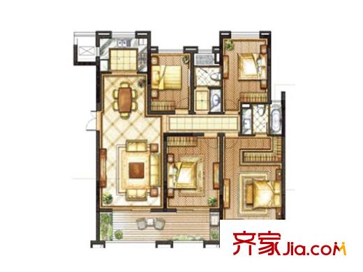 国联・恒园瞰山户型 4室2厅2卫1厨