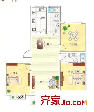 华夏太阳城二期户型图F户型 3室2厅2卫