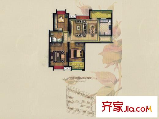 实地・玫瑰庄园C3户型 3室2厅1卫1厨