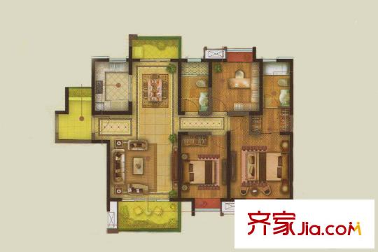 实地・玫瑰庄园D1户型 3室2厅2卫1厨
