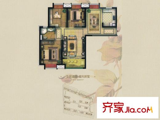 实地・玫瑰庄园C1户型 3室2厅1卫1厨