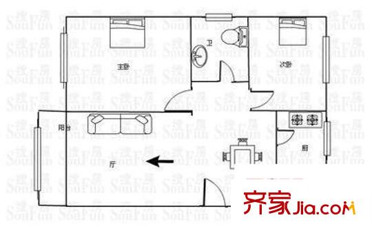 锡澄三村户型图2室 户型图 2室1厅1卫1厨