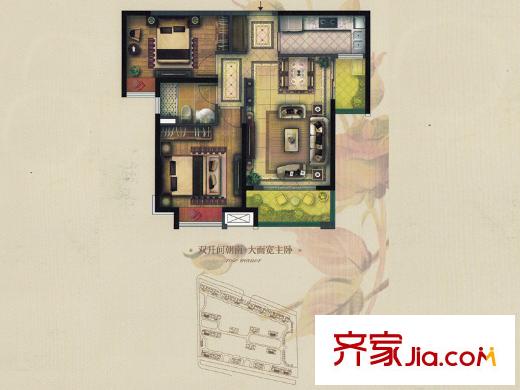实地・玫瑰庄园A2户型 2室2厅1卫1厨