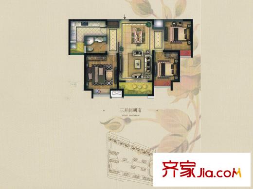 实地・玫瑰庄园B1户型 3室2厅1卫1厨