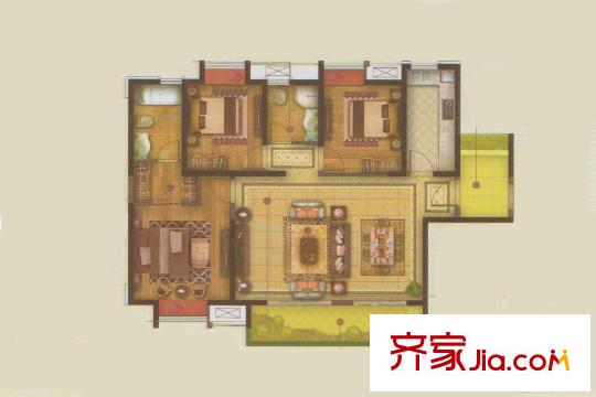 实地・玫瑰庄园E2户型 3室2厅2卫1厨