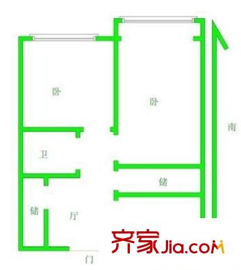 南河浜户型图2室 户型图 2室1厅1卫1厨