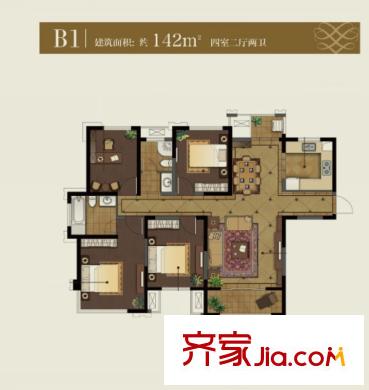 融创天鹅湖丽兹户型图B1户型 4室2厅2卫