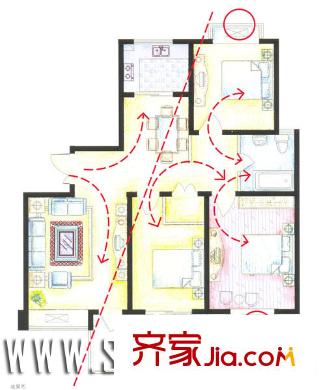 梅满嘉园户型图F 3室2厅1卫1厨