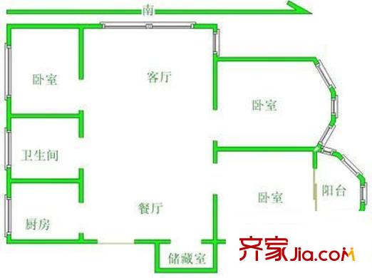 盛岸花园二期户型图3室 户型图 3室2厅1卫1厨