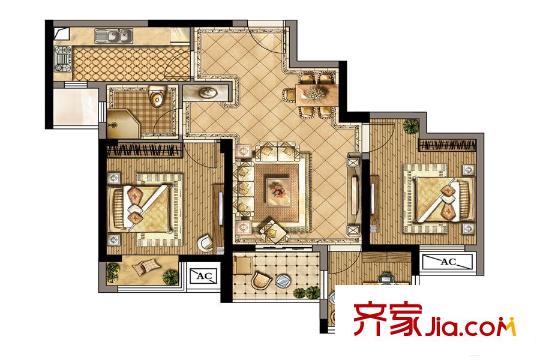 华宇・观澜华府高层B户型 3室2厅1卫1厨