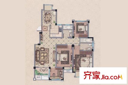 华宇・观澜华府洋房平层C户型 4室2厅2卫1厨