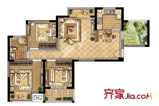 华宇・观澜华府高层C户型 4室2厅1卫1厨