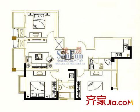 锡春华庭户型图2室2厅2卫