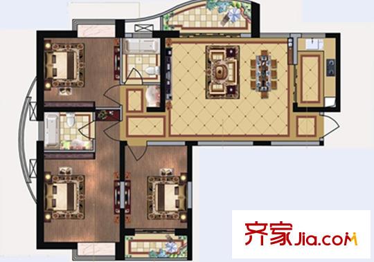 奕淳・奕翔国际公寓B1-1户型 3室2厅2卫1厨
