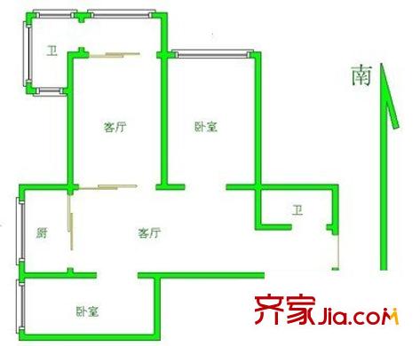 中上塘户型图2室 户型图 2室1厅1卫1厨