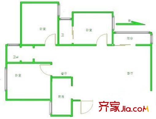 多友大厦户型图3室 户型图 3室2厅2卫1厨