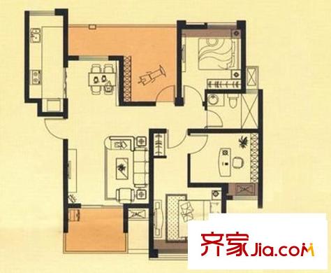 多友大厦户型图3室 户型图 3室2厅1卫1厨