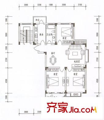 格林春天野花园户型图华丽3房 3室2厅1卫1厨