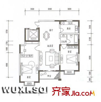 格林春天野花园户型图豪华2房 2室2厅1卫1厨