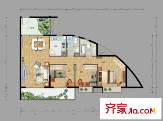 四季公寓H户型 3室2厅2卫1厨