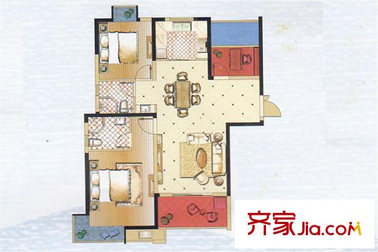 海天・紫郡爱琴海户型 3室2厅2卫1厨