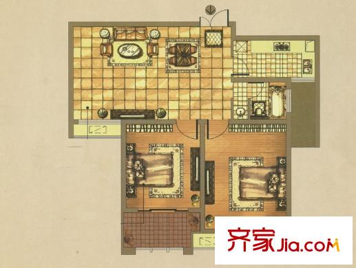 海天・紫郡E1户型图 2室2厅1卫1厨