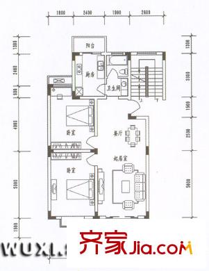格林春天野花园户型图经典2房 2室2厅1卫1厨