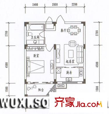 格林春天野花园户型图精舍1房 1室2厅1卫1厨