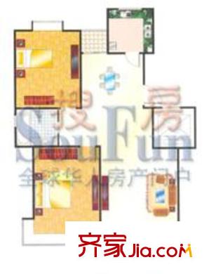名园臻舍户型图B3 2室2厅1卫1厨