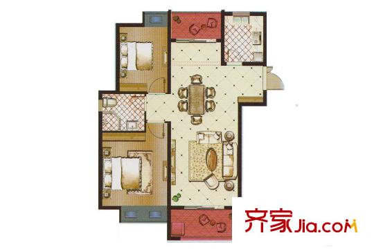 海天・紫郡天琴湾E1户型 3室2厅1卫1厨