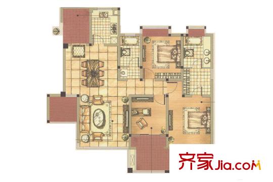 海天・紫郡H5户型 3室2厅2卫1厨