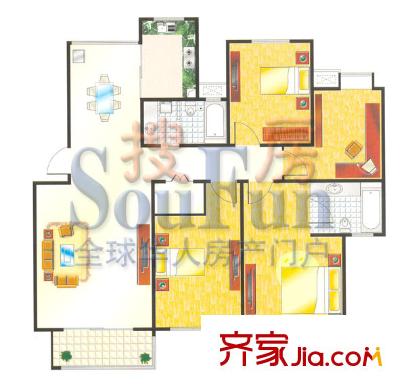名园臻舍户型图A5 4室2厅2卫1厨