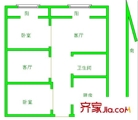 扬名花园 2室 户型图