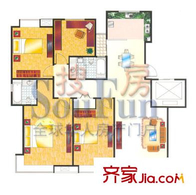 名园臻舍户型图B2 4室2厅2卫1厨