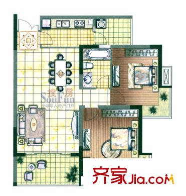 金色江南三期户型图四期Ac 2室2厅1卫