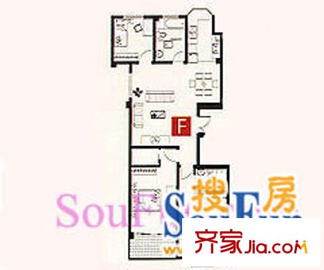 吉庆名都户型图F户型情趣天地 3室2厅2卫1厨