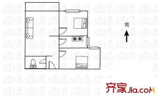 嘉德时代广场户型图2室 户型图 2室2厅1卫1厨