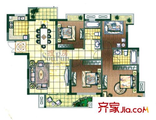 金色江南三期户型图四期Aa 4室2厅2卫