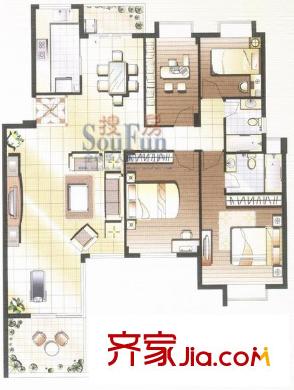 阳光城市花园四期户型图D2a 4室2厅2卫