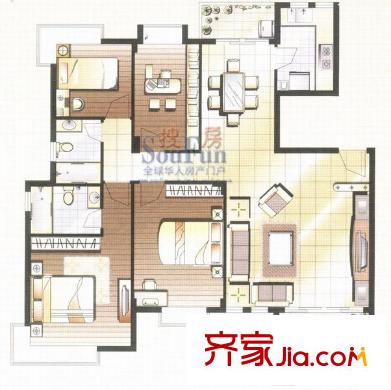 阳光城市花园四期户型图D4 4室2厅2卫