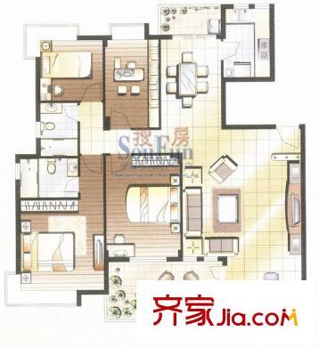 阳光城市花园四期户型图D3 4室2厅2卫