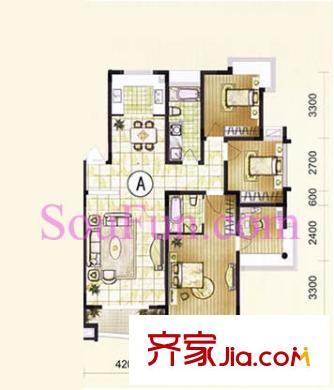 盛岸花园三期户型图A户型 3室2厅2卫1厨