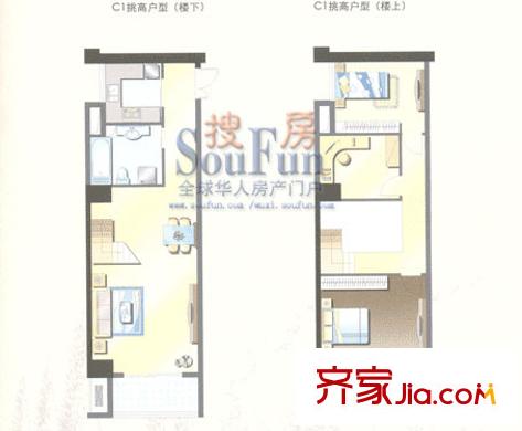 SOHO国际户型图C1平层户型 1室1厅