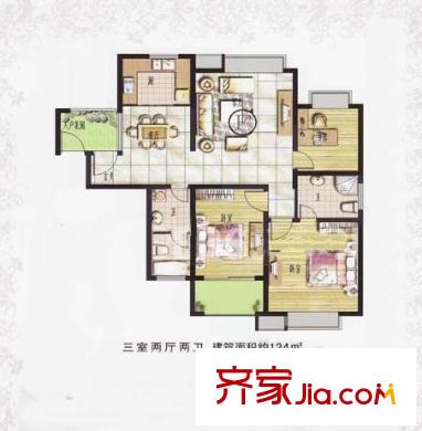 和泽佳苑户型图F户型 3室2厅2卫1厨