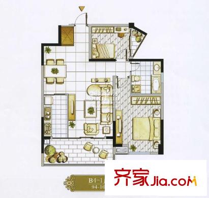 无锡洛城橙郡户型图B4-1 2室2厅1卫