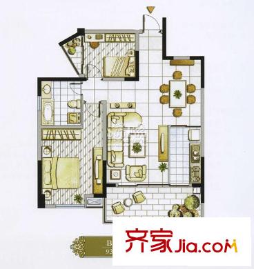 无锡洛城橙郡户型图B1 2室2厅1卫