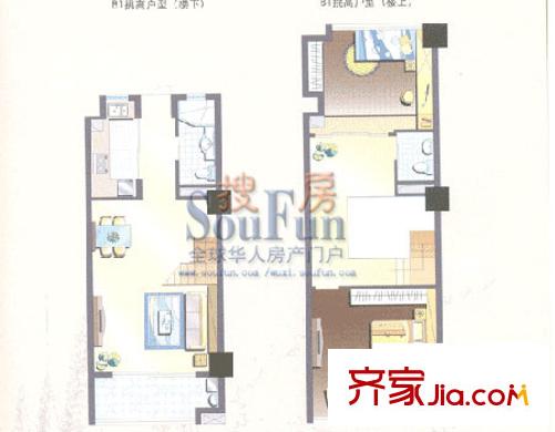 SOHO国际户型图B1双层户型 2室1厅1卫