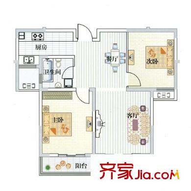 华夏春晓户型图二期I户型 2室2厅1卫