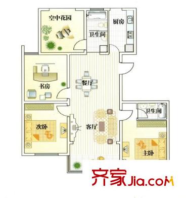 华夏春晓户型图二期F户型 4室2厅2卫